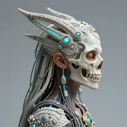3 d cyberpunk shaman with wires profile portrait, sigma 5 0 0 mm f / 5. beautiful intricate highly detailed quetzalcoatl skull. bioluminescent, plasma, lava, ice, water, wind, creature, scifi, artwork by tooth wu and wlop and beeple and greg rutkowski, 8 k trending on artstation