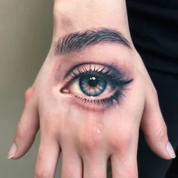 double exposure hand tattoo of a crying eye, watercolor, stylish