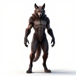 elegant werewolf mid-transformation, detailed 3d character render, full body, standing, isolated on a pure white background, centered, whole figure in frame, sharp focus, studio lighting