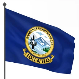 A flag representing Idaho's Salmon River mountain valley, vector graphic, vexillology, cobalt and white color scheme,