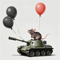 A rat riding a tank shooting balloons, in the style of Banksy