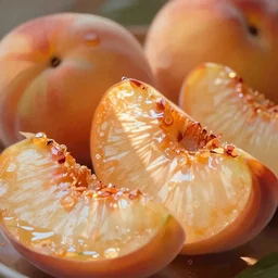 painted still image of close up peach slices