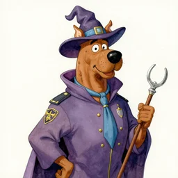 a watercolor ink painting of scooby - doo as a wizard / sheriff in the style of jean giraud in the style of moebius trending on artstation deviantart pinterest detailed realistic hd 8 k high resolution