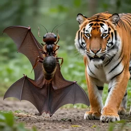 a hybrid animal of a ant, bat and tiger