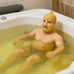 a hot tub full of mustard with mr. peanut sitting in it