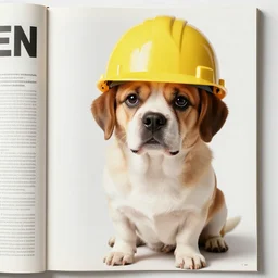 dog wearing a hard hat, magazine ad from 1 9 9 6,