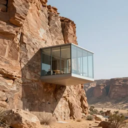 glass house built on the side of a vertical canyon cliff, futuristic geometric architecture, desert, digital painting, detailed, highly detailed, smooth, sharp focus, 3 d rendering, octane, unreal engine, digital, maya, award winning, trending on artstation