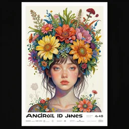 a painting of a beautiful young girl with a lot of flowers and plants on its head, poster art by android jones, behance contest winner, generative line art, made of flowers, grotesque, concert poster