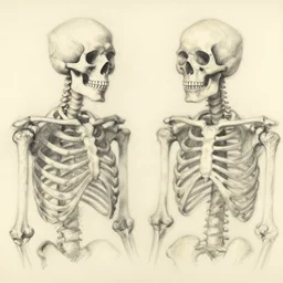 pencil sketch with erratic strokes of two partial and subtle skeletons next to each other by james ensor