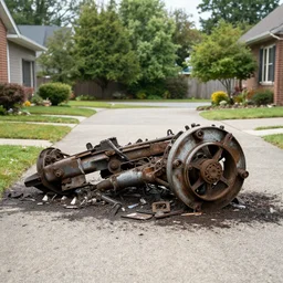 unknown broken machinery on driveway