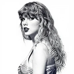 taylor swift, head and shoulders portrait, extremely detailed masterpiece, one single continues line.