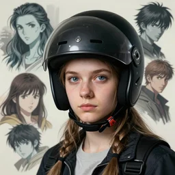 portrait of a a young beautiful finnish norwegian swedish scandinavian wearing black helmet | | fine detail!! anime!! realistic shaded lighting!! poster by ilya kuvshinov katsuhiro otomo ghost - in - the - shell, magali villeneuve, artgerm, jeremy lipkin and michael garmash and rob rey