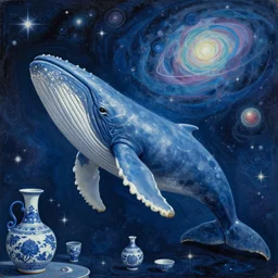a blue whale pondering the mysteries of the universe, surrealist painting by igor morski, gediminas pranckevicius, beeple, ornament, porcelain, super - resolution, soft lighting, ray tracing global illumination