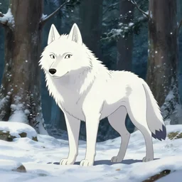a wholesome animation key shot of a white wolf in a snowy forest, medium shot, studio ghibli, pixar and disney animation, sharp, rendered in unreal engine 5, anime key art by greg rutkowski, bloom, dramatic lighting