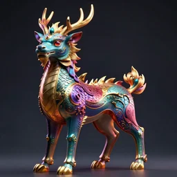 a colorful qilin, cyberpunk style, high realism, rich detail, a sense of story
