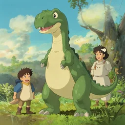 official digital painting artwork of dinosaur character by don bluth, ross tran and studio ghibli.