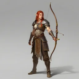 adjudicator archer with long red hair, wearing elf tribal armor concept, full body concept, beksinski, ruan jia