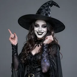 female Camila Mendes, as a witch, fun smile, pale face, realistic character concept, medium shot, fun pose, comic book, illustration, artstation, cinematic lighting, hyperdetailed, cgsociety, 8k, high resolution, insanely detailed and intricate, beautiful