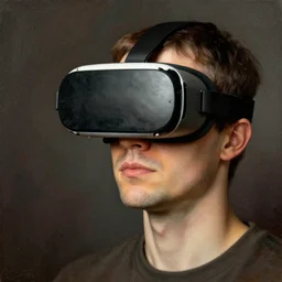 man wearing vr - glasses painted by hieronymus bosch, digital art.