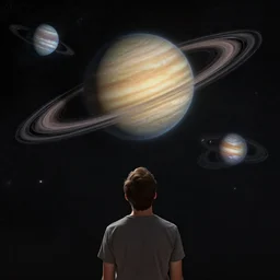 A man looks up to a planetary system, Artstation