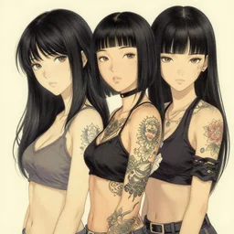 full view, from a distance, of taiwanese girl with tattoos, style of yoshii chie and hikari shimoda, highly detailed