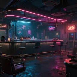 concept art of empty cyberpunk 2 0 7 7 bar environment, few chairs, by marta leydy, neon, highly detailed, 8 k, hdr, studio, matte painting, digital illustration, artstation