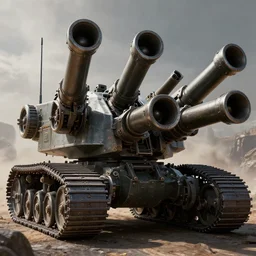 a war machine with many big guns, fantasy, detailed, realistic, dramatic lighting