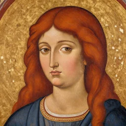beautiful redhead woman, byzantine art, closeup
