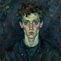 a portrait of a strange young man, inspired by egon schiele, creepy, impressionism