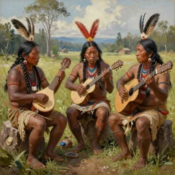 a realistic painting of indigenous people playing music, highly detailed, fantasy art