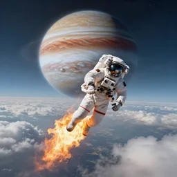 2 0 3 0 astronaut burning up while dropping through the majestic clouds of jupiter, by cedric peyravernay, highly detailed, excellent composition, cinematic concept art, dramatic lighting, trending on artstation