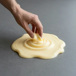 man made of margarine melting into a puddle, stock photo