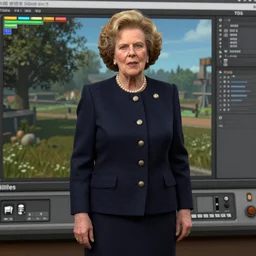 Margaret thatcher as a character in a gas simulator game in the style of unity game engine