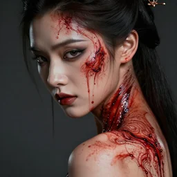 demoniac face and shoulder, blood, intricate, elegant, processing, 8 k, very high resolution, extremely hyperdetailed