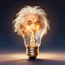 brillantly colorful illustration of albert einstein inventing the light bulb