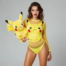 color portrait of an attractive girl wearing a mesh costume of pikachu and fishnet stockings, by tsuaii and Wojtek Fus, Trending artstation, cinematográfica, photography