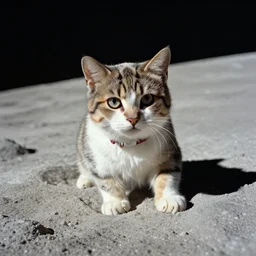 photo of the first cat on the moon, highly detailed,