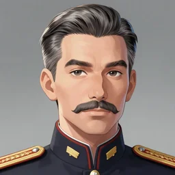 closeup upper body artwork of a field colonel with slicked back grey hair and trimmed mustache, anime key visual, incredibly detailed, D&D, finished concept art, digital art by Vladimir Kush, trending on Artstation