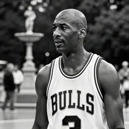 photograph of michael jordan ( in a chicago bulls uniform ) at a national park, in the style of ansel!!! adams!!!!. monochrome hdr, accurate facial details