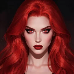 princess of darkness, style of tom bagshaw, artgerm comic, piercing eyes, long glowing red hair, cinematic, highly detailed, award winning