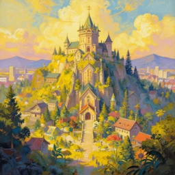 \'The Campus of a Japanese Wizard College\', a fantasy painting by greg rutkowski and WLOP, trending on artstation, golden hour, vibrant color scheme