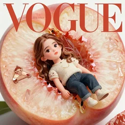 vogue magazine, elle magazine, lying in fruit peach half, anime korean emma watson ilya kuvshinov, greg rutkowski, john singer sargent, anime, trending on artstation, intricate