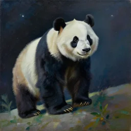 panda bear in space, oil on canvas, by kandinsky