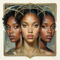 a streamline moderne, art nouveau, multi - ethnic and multi - racial portrait in the style of charlie bowater, and in the style of donato giancola, and in the style of charles dulac. clear, intelligent, expressive, very large eyes. symmetry, ultrasharp focus, dramatic lighting, photorealistic digital painting, intricate, elegant, highly detailed, symmetrical.
