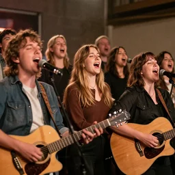 everyone singing and playing guitar