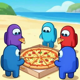 among us eating pizza on a beach