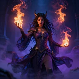 beautiful portrait of a dark magician girl controlling coloured flames, full body, mystical, ultra detailed, 4k ,