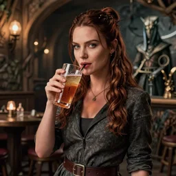 kate beckinsale as dnd thief drink in fantasy inn, photoshoot portrait, game of thrones series screenshot, epic light, 4k, realistic,