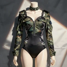 balenciaga military cybergoth swimsuit, hot topic anime style