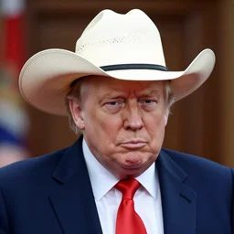 donald trump wearing a cowboy hat with boris johnson's face on it, highly detailed high resolution photo